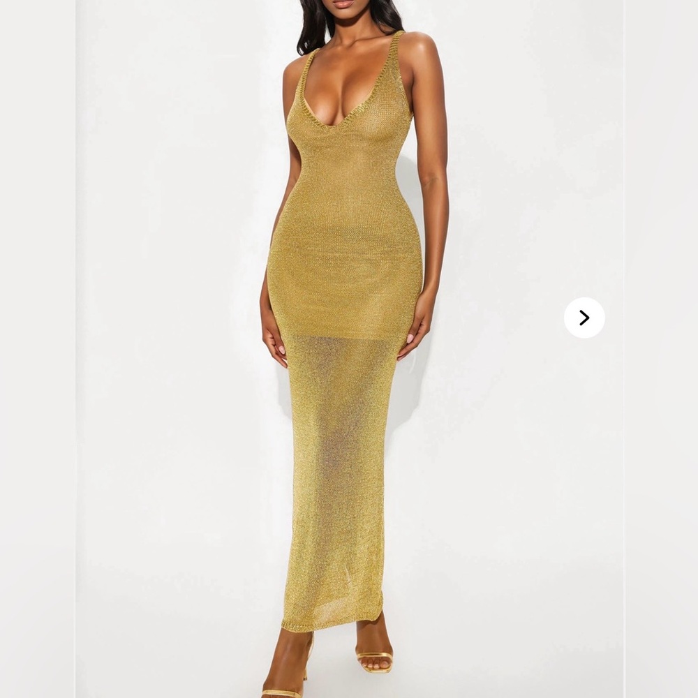 Fashion Nova Shimmering Gold Knit Dress